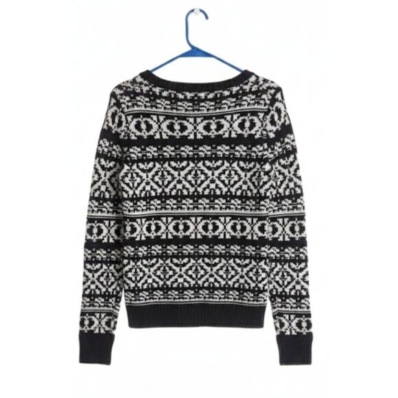 Theory womens medium chunky wool fairisle sweater timeless classic black white - Picture 3 of 10